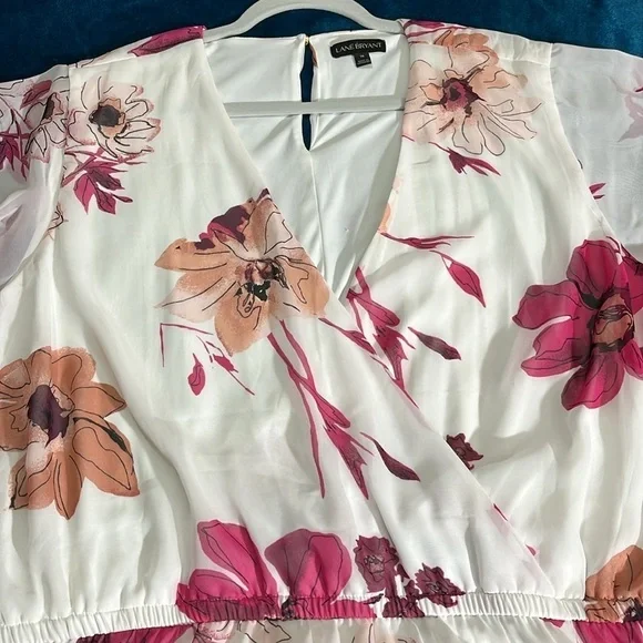 Lane Bryant size 28 floral summer dress elastic waist with belt lined - Picture 17 of 17